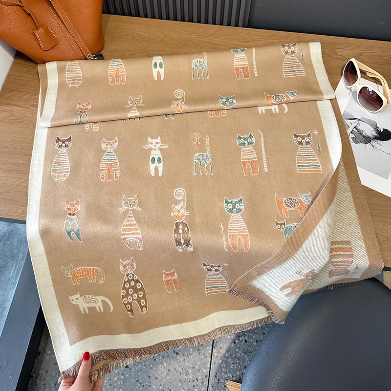 Couverture et écharpe peintes mignonnes - Kaki - Taille unique - image 10