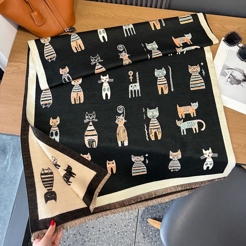 Couverture et écharpe peintes mignonnes - Noir - Taille unique - image 10