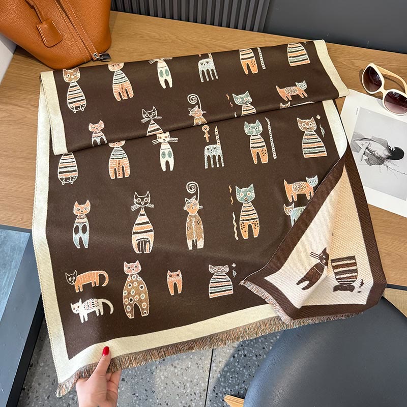 Couverture et écharpe peintes mignonnes - Brun - Taille unique - image 12