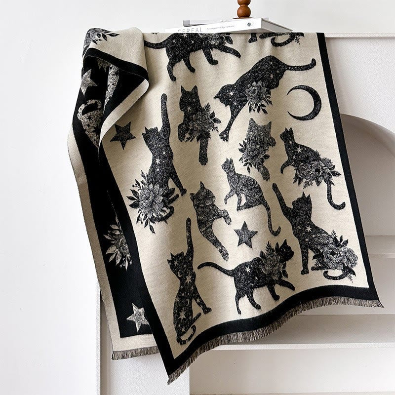 Couverture et écharpe à imprimé silhouette de chat - Noir - Taille unique - image 6