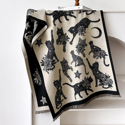 Couverture et écharpe à imprimé silhouette de chat - Noir - Taille unique - image 6