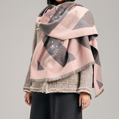 Écharpe couverture carrée géométrique - Rose - Taille unique - image 0