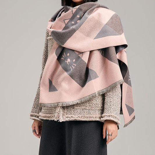 Écharpe couverture carrée géométrique - Rose - Taille unique - image 0
