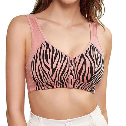 Soutien-gorge sans armatures à imprimé zèbre et fermeture sur le devant, grande taille