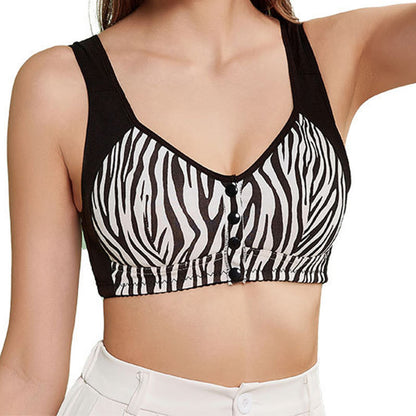 Soutien-gorge sans armatures à imprimé zèbre et fermeture avant - Noir - 58 - image 3