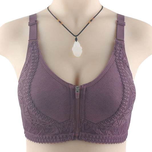 Soutien-gorge sans armatures à fermeture éclair sur le devant - Gris violet - 52 - image 0