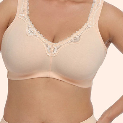 Soutien-gorge sans armatures en dentelle et coton - Nu - 50 - F - image 1