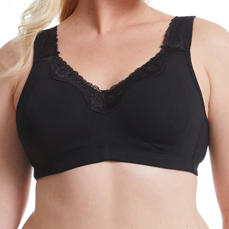 Soutien-gorge sans armatures en dentelle et coton - Noir - 50 - F - image 2