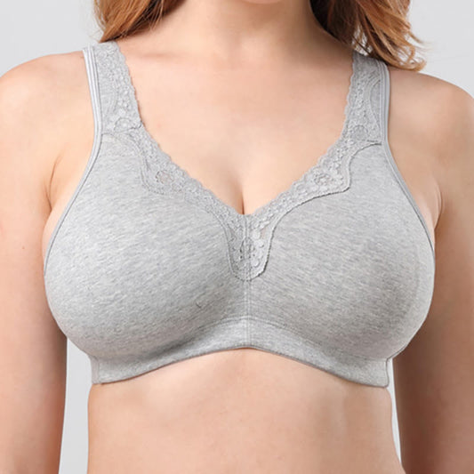 Soutien-gorge sans armatures en dentelle et coton - Gris - 50 - F - image 0