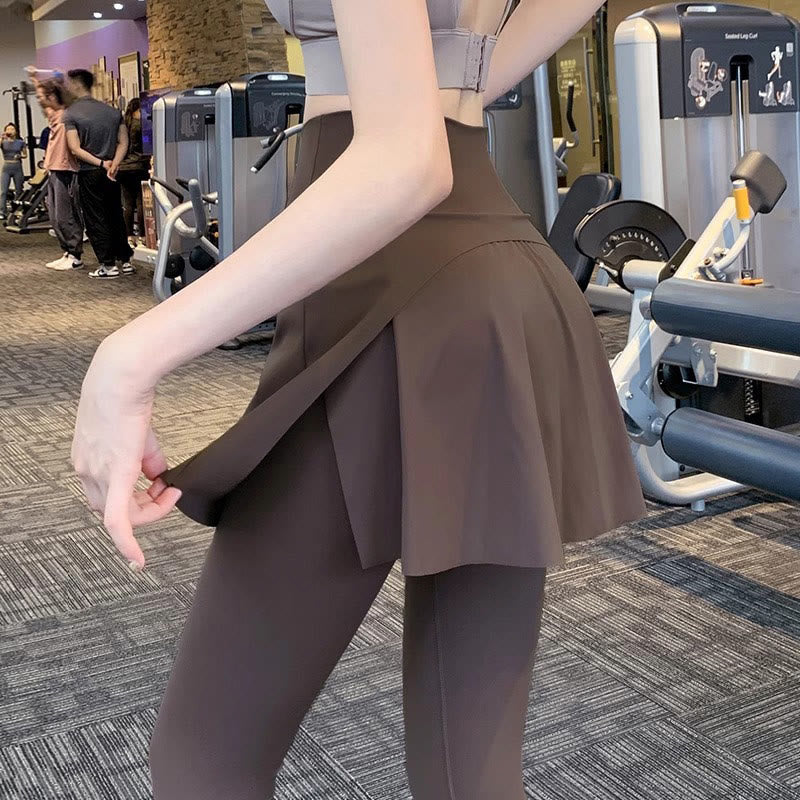 Jupe-pantalon de sport couvrant les hanches pour le yoga - Café - 2XL - image 2