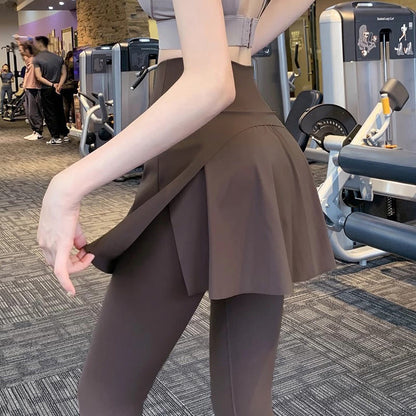 Jupe-pantalon de sport couvrant les hanches pour le yoga - Café - 2XL - image 2