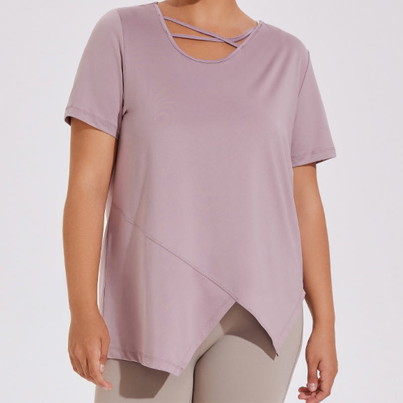 T-shirt de yoga asymétrique respirant à manches courtes grande taille - image 4