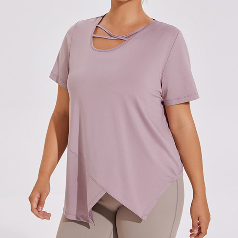 T-shirt de yoga asymétrique respirant à manches courtes grande taille - image 5