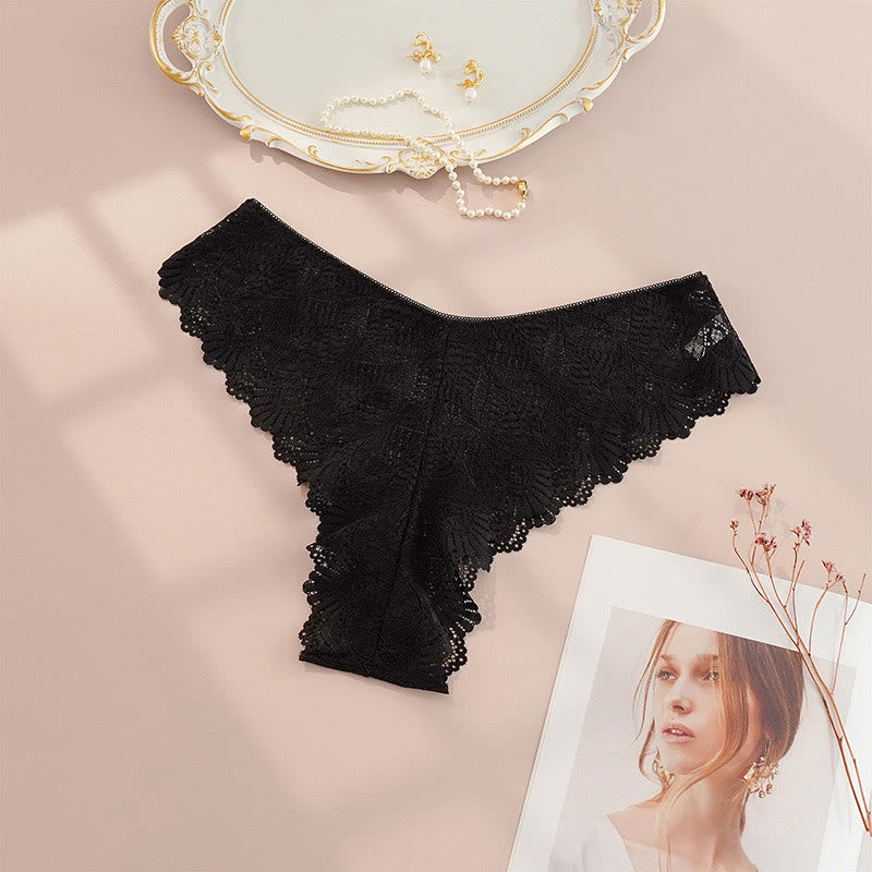 String sexy taille basse en dentelle (paquet de 4) - Noir - 4XL - image 4