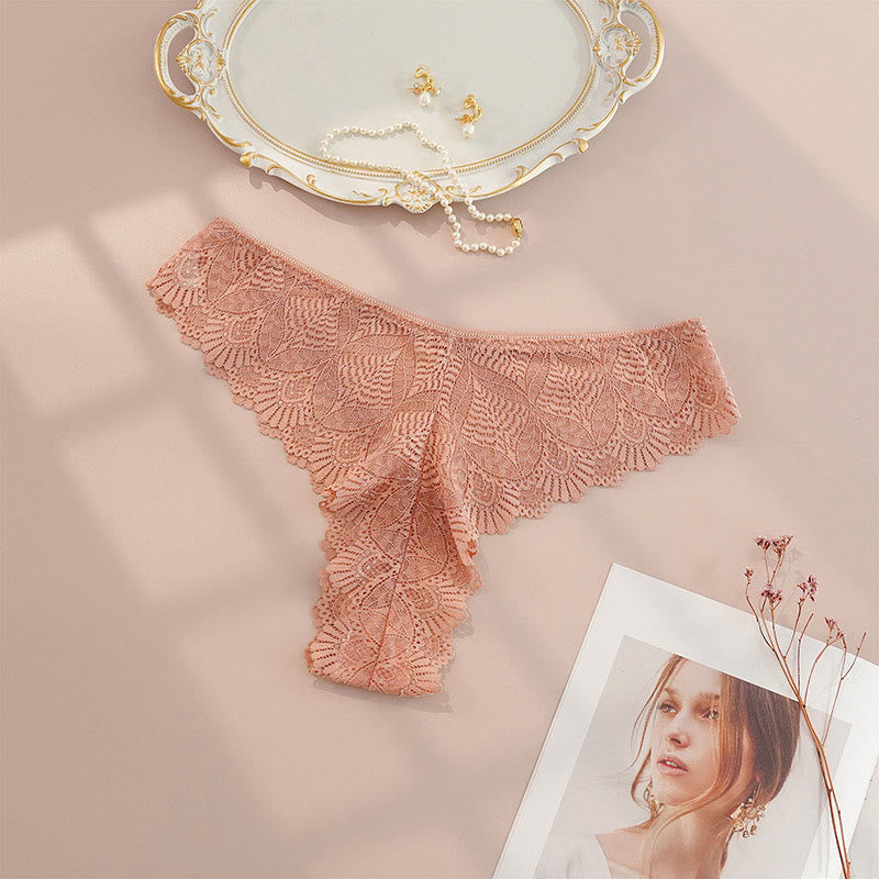 String sexy taille basse en dentelle (paquet de 4) - Brun clair - 4XL - image 5