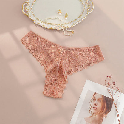 String sexy taille basse en dentelle (paquet de 4) - Brun clair - 4XL - image 5