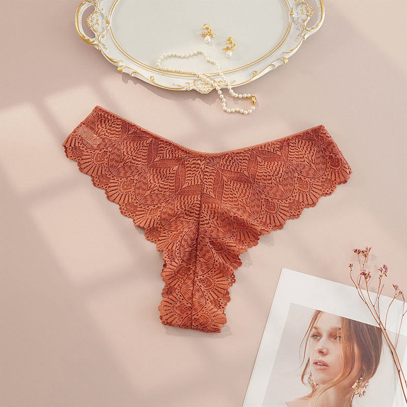 String sexy taille basse en dentelle (paquet de 4) - Café - 4XL - image 3