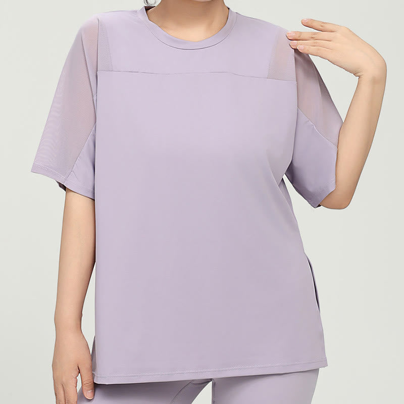 T-shirt de yoga à manches courtes grande taille à séchage rapide - Violet - 5XL - image 0