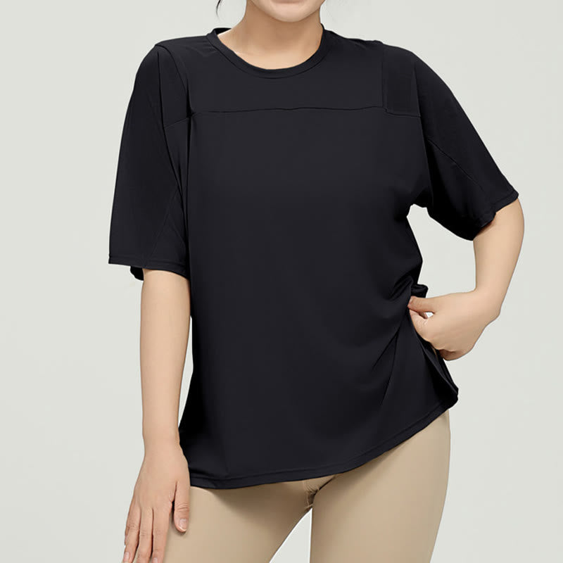 T-shirt de yoga à manches courtes grande taille à séchage rapide - Noir - 5XL - image 11