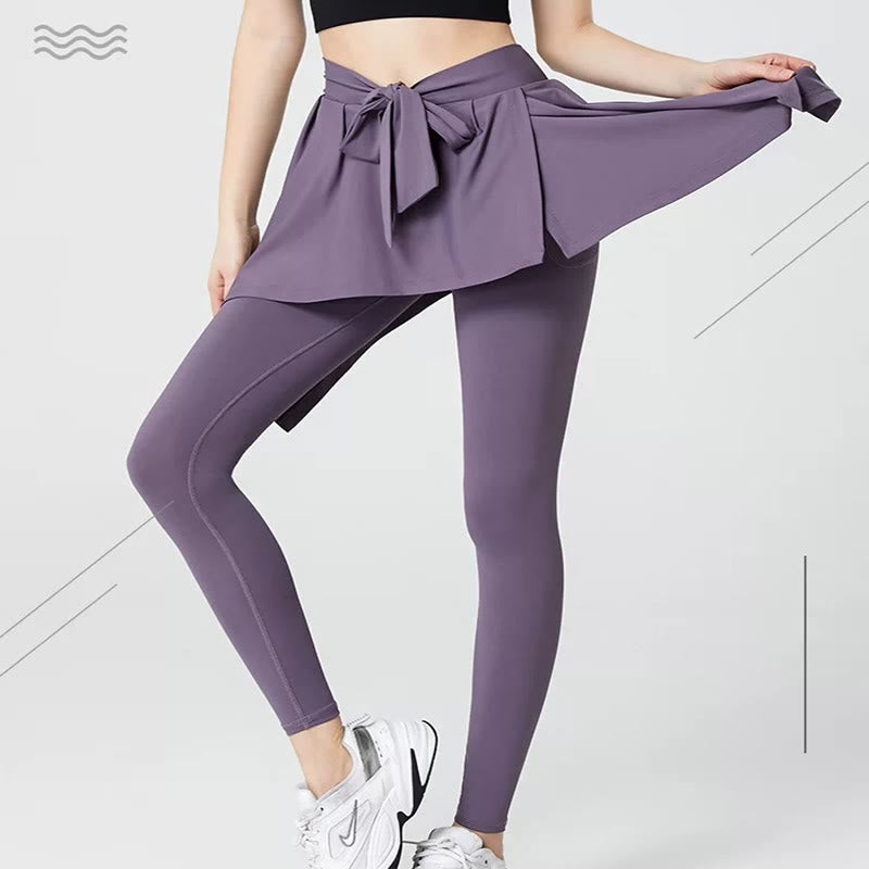 Pantalon de yoga 2 en 1 grande taille avec jupe intégrée à la taille et ceinture nouée - image 4