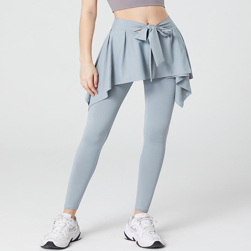 Pantalon de yoga 2 en 1 grande taille avec jupe intégrée à la taille et ceinture nouée - Vert - 5XL - image 2