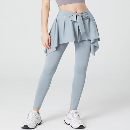 Pantalon de yoga 2 en 1 grande taille avec jupe intégrée à la taille et ceinture nouée - Vert - 5XL - image 2