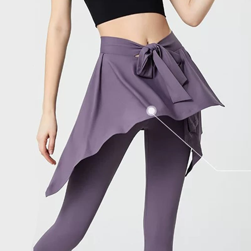 Pantalon de yoga 2 en 1 grande taille avec jupe intégrée à la taille et ceinture nouée - image 8