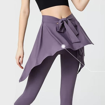 Pantalon de yoga 2 en 1 grande taille avec jupe intégrée à la taille et ceinture nouée - image 8