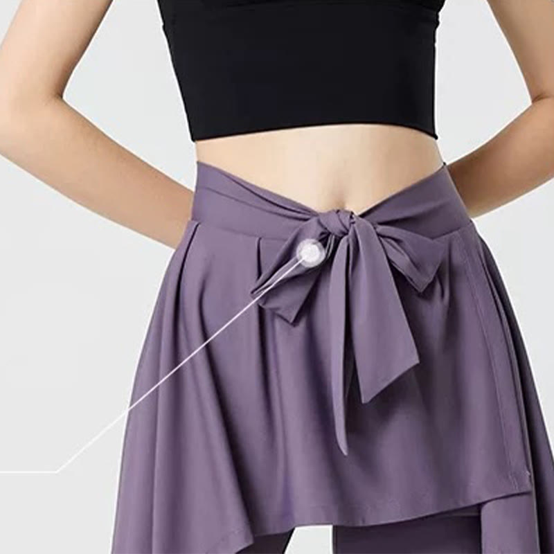 Pantalon de yoga 2 en 1 grande taille avec jupe intégrée à la taille et ceinture nouée - image 7