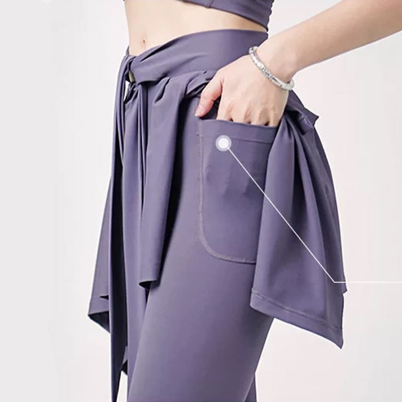 Pantalon de yoga 2 en 1 grande taille avec jupe intégrée à la taille et ceinture nouée - image 6