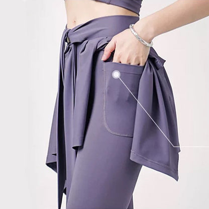 Pantalon de yoga 2 en 1 grande taille avec jupe intégrée à la taille et ceinture nouée - image 6