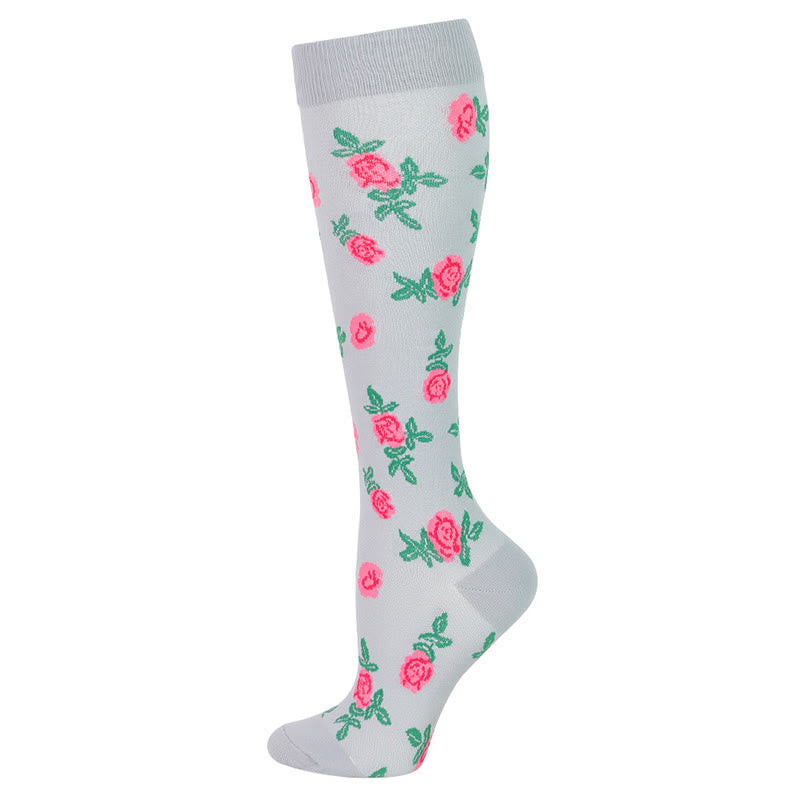 Chaussettes de compression à fleurs bleu-vert (6 paires) - Gris - S/M - image 1