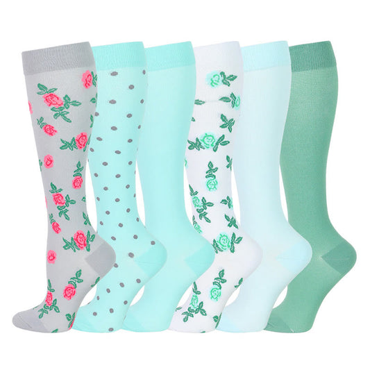 Chaussettes de compression à fleurs bleu-vert (6 paires) - Multicolore - S/M - image 1