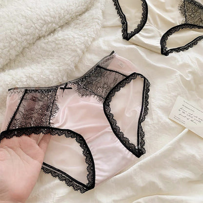 Culotte sexy en satin avec nœud en dentelle grande taille (lot de 3)