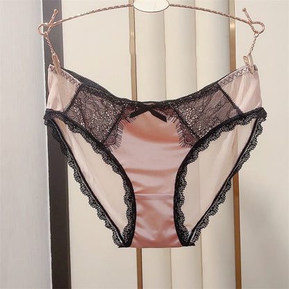 Culotte sexy en satin et dentelle avec nœud (lot de 3) - Rose - 3XL - image 3