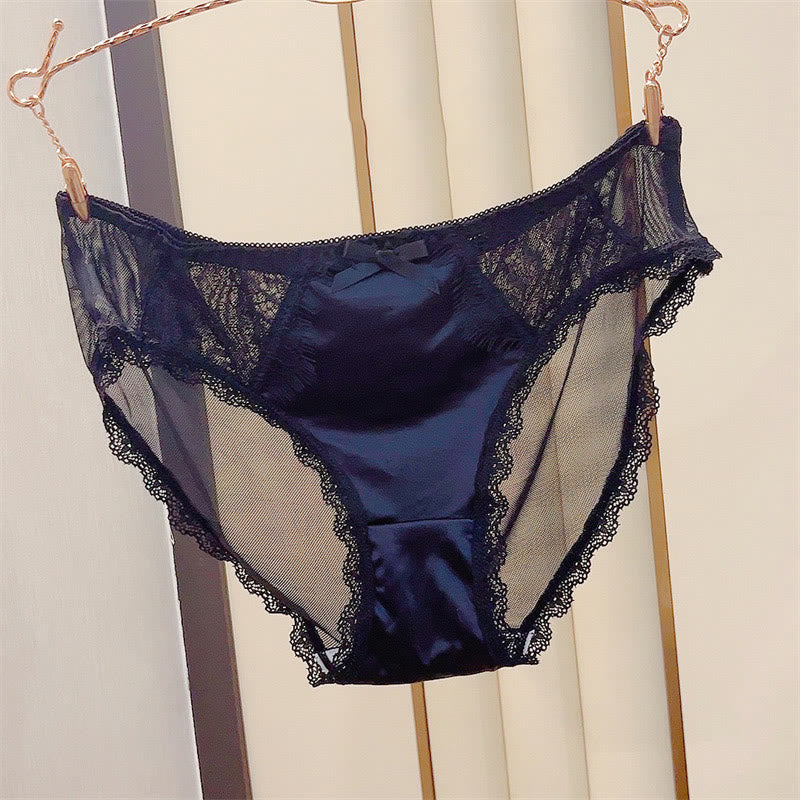 Culotte sexy en satin et dentelle avec nœud (lot de 3) - Noir - 3XL - image 2