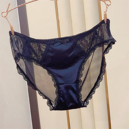 Culotte sexy en satin et dentelle avec nœud (lot de 3) - Noir - 3XL - image 2