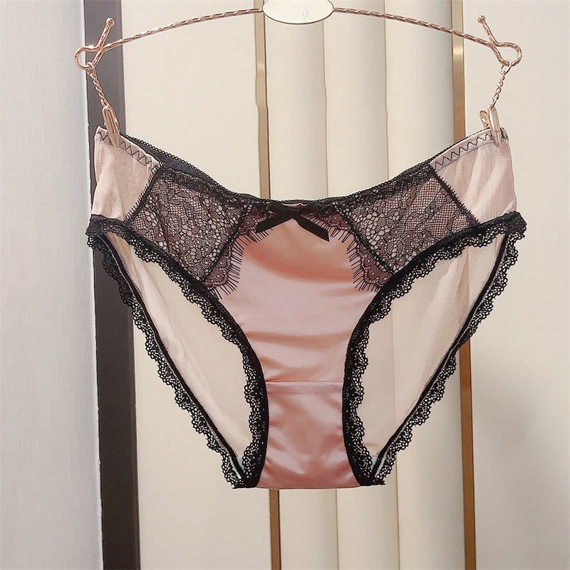 Culotte sexy en satin et dentelle avec nœud (lot de 3) - Rose - 3XL - image 3