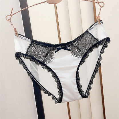 Culotte sexy en satin et dentelle avec nœud (lot de 3) - Blanc - 3XL - image 1