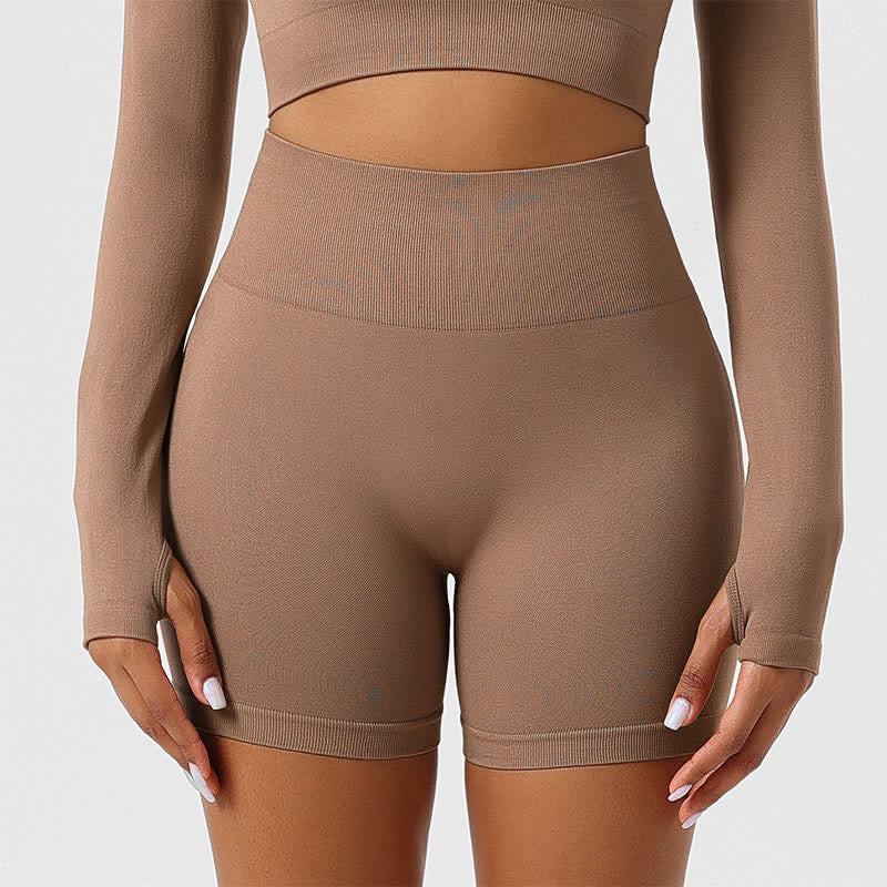 Short de sport et de yoga sans coutures, effet push-up fessier - Kaki - 2XL - image 0