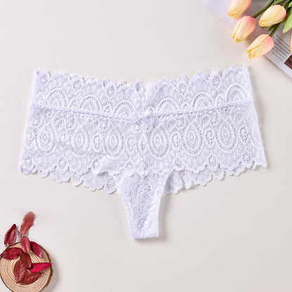 String sexy en dentelle et coton à entrejambe ornée (lot de 3) - Blanc - 4XL - image 5