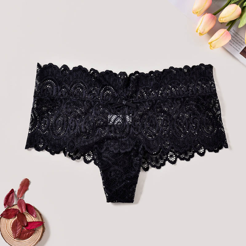 String sexy en dentelle et coton à entrejambe ornée (lot de 3) - Noir - 4XL - image 4