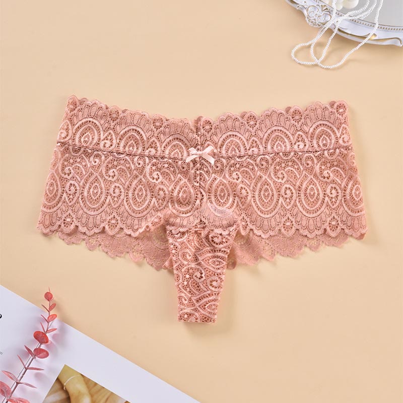 String sexy en dentelle et coton à entrejambe ornée (lot de 3) - Abricot - 4XL - image 6