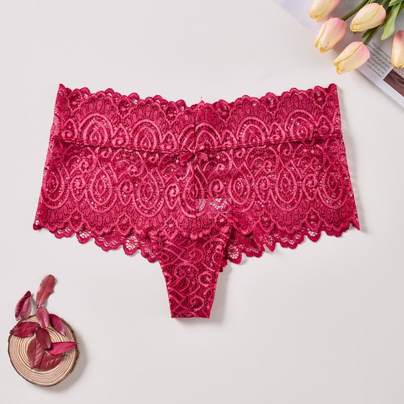 String sexy en dentelle et coton à entrejambe ornée (lot de 3) - Rouge - 4XL - image 3