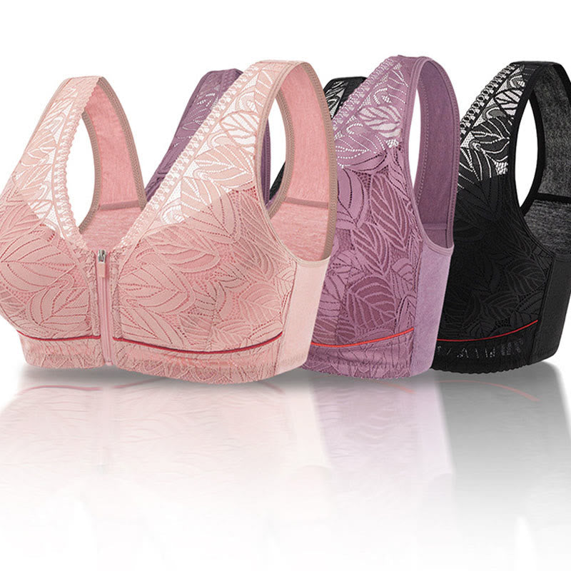 Soutien-gorge push-up sans armatures grande taille avec fermeture éclair sur le devant