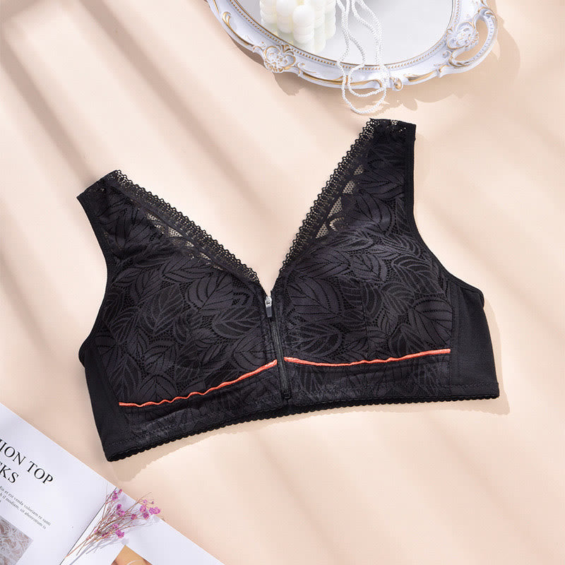 Soutien-gorge push-up sans armatures à fermeture éclair sur le devant - Noir - 4XL - image 4