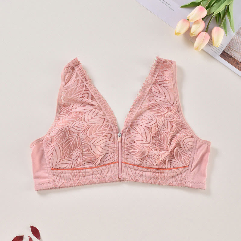 Soutien-gorge push-up sans armatures à fermeture éclair sur le devant - Rose - 4XL - image 1