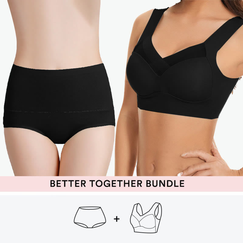 Ensemble soutien-gorge sans armatures + culotte taille haute - Noir - 7XL - 6XL - image 0
