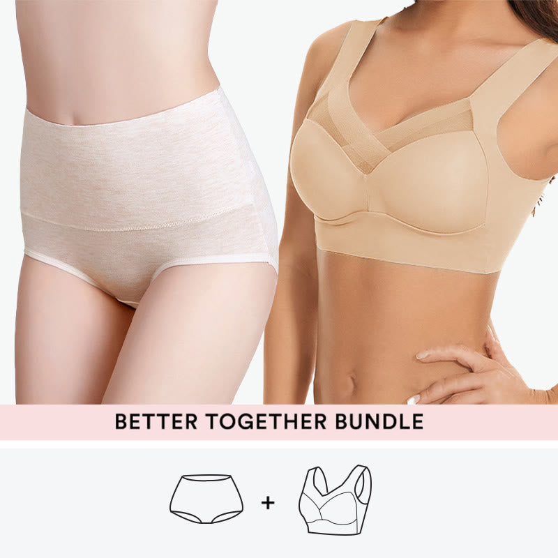 Ensemble soutien-gorge sans armatures + culotte taille haute - Nu - 7XL - 6XL - image 1