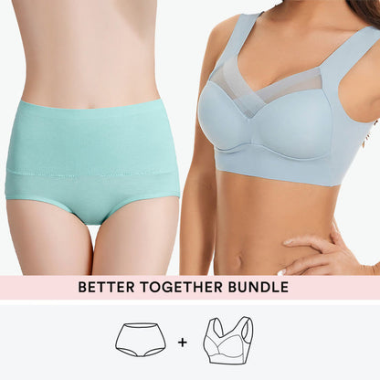 Ensemble soutien-gorge sans armatures + culotte taille haute - Bleu clair - 7XL - 6XL - image 2